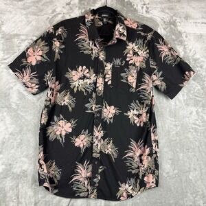 Volcom Button Up Shirt Men's L Black Pink Green Floral
